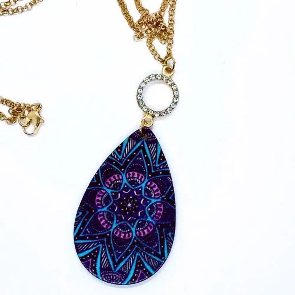 Gold-Tone Rhinestone Hand  Painted Wood Necklace